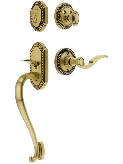 Newport Entry Lock Set in Antique Brass Finish with Left-Handed Bellagio Lever and